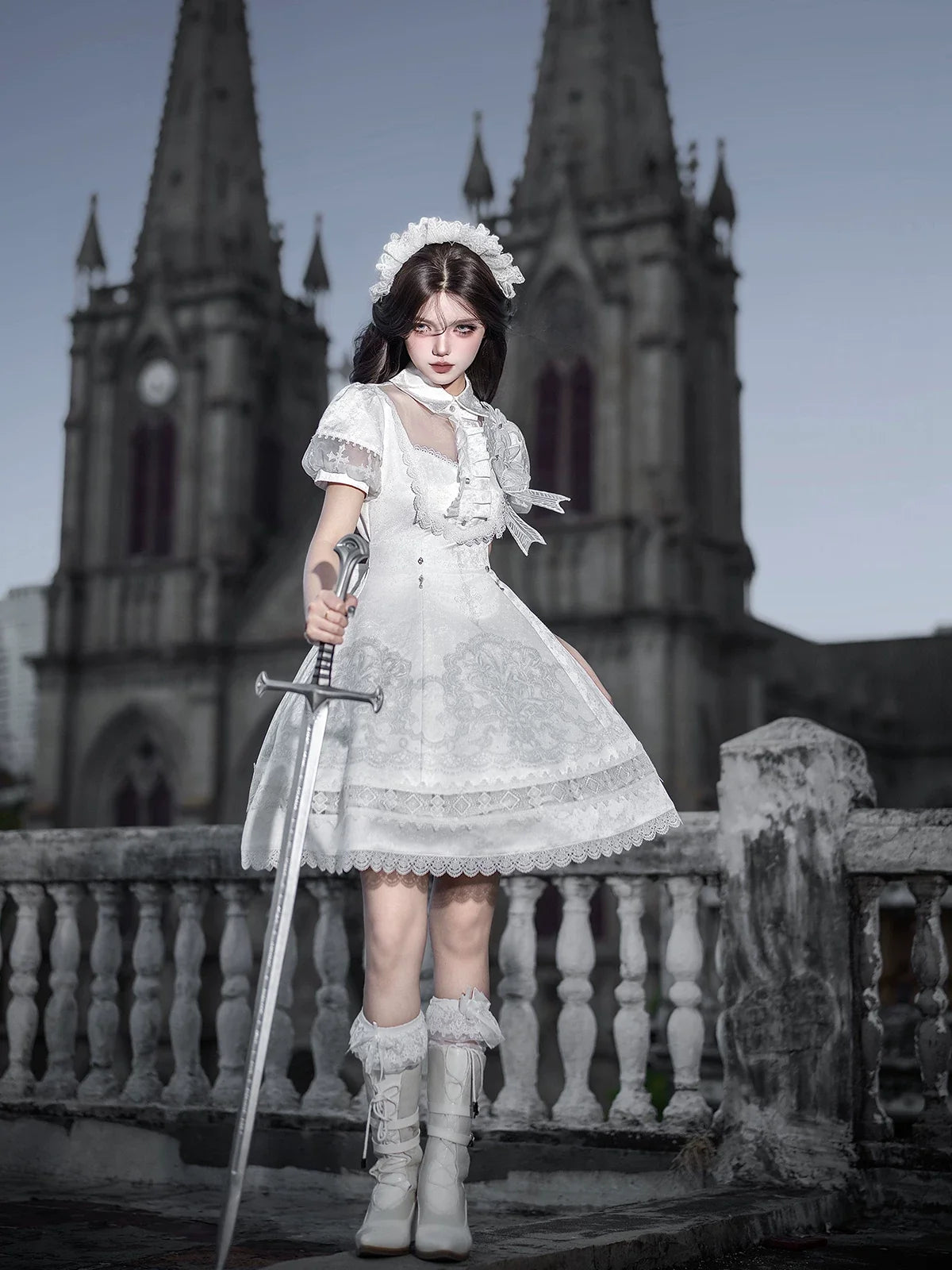 Letters from Unknown Star - White Classic Lolita Printed OP - Dress with Cross OP Dress