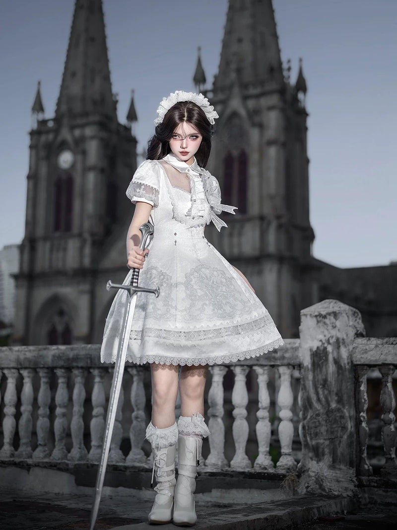 Letters from Unknown Star - White Classic Lolita Printed OP - Dress with Cross OP Dress