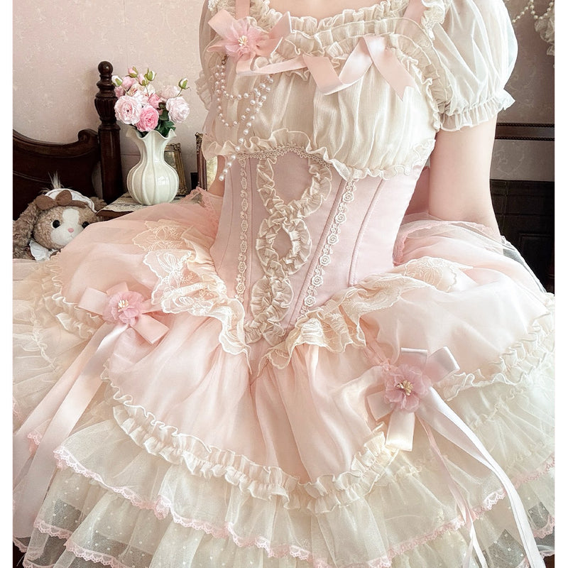 Zhijinyuan Shimmering Gift Box Ribbon JSK — Pink JSK bodice and ribbon detail