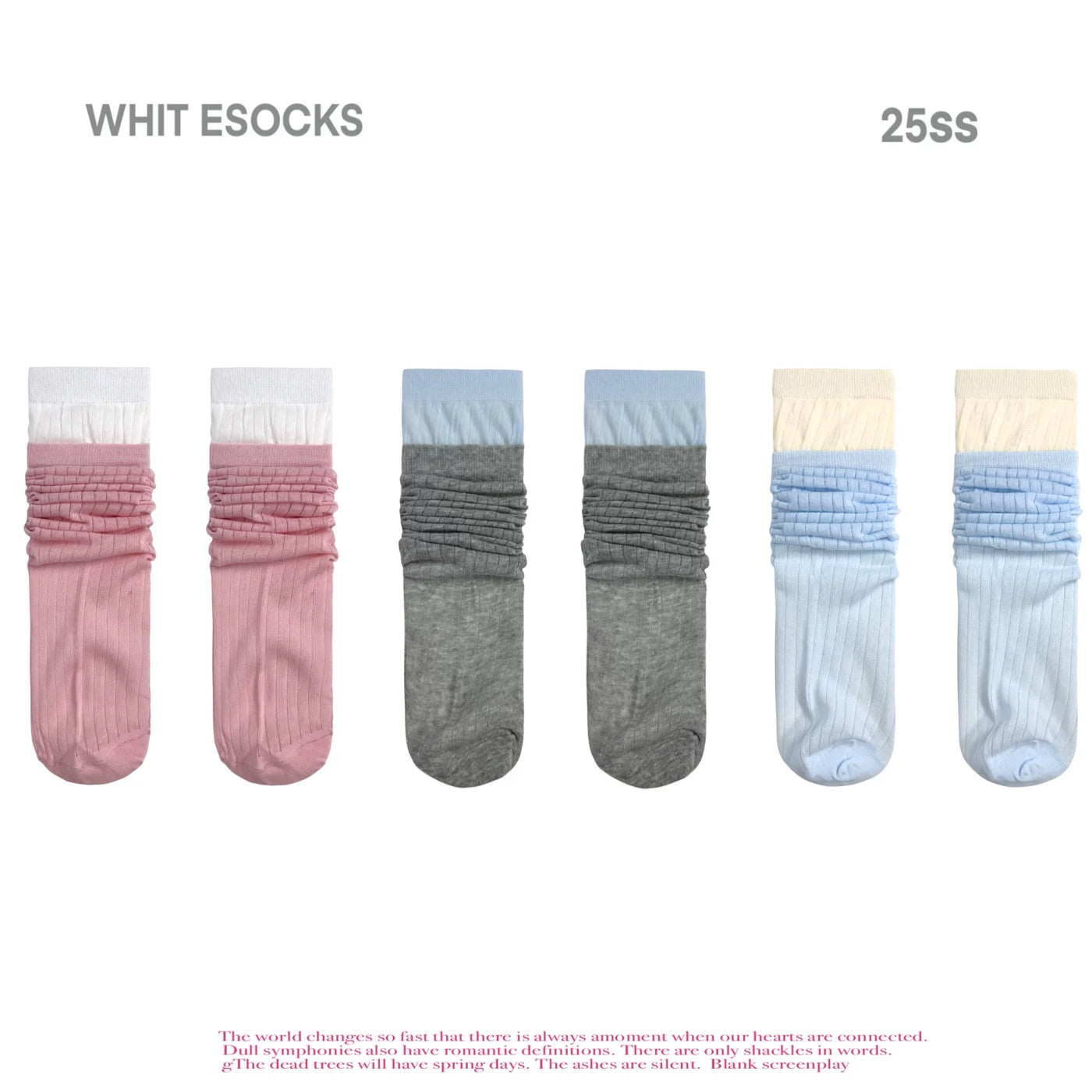 White Socks - Ballet Rib - Mid-Calf Socks with Double-Rib Contrast Cuffs