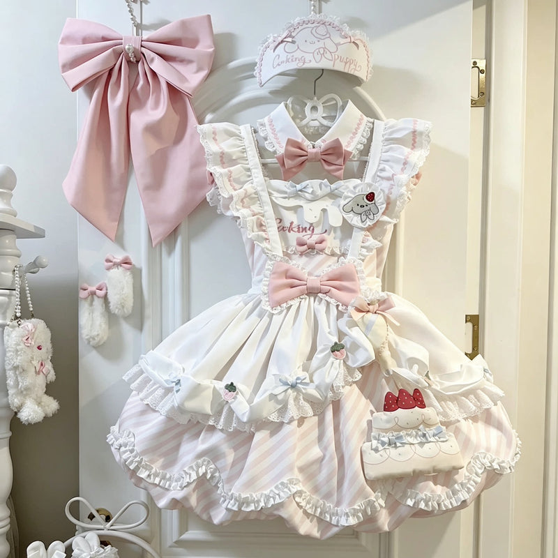 Salty Dots - Puppy Pastry Chef Sweet Lolita OP Dress - Sweet Lolita