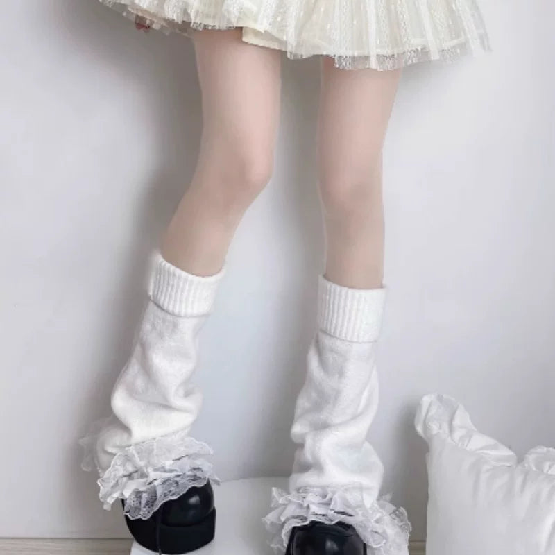 Fantasy Doll - Stacked Lace - Lace-Trimmed Leg Warmers with Ruffled Cuffs