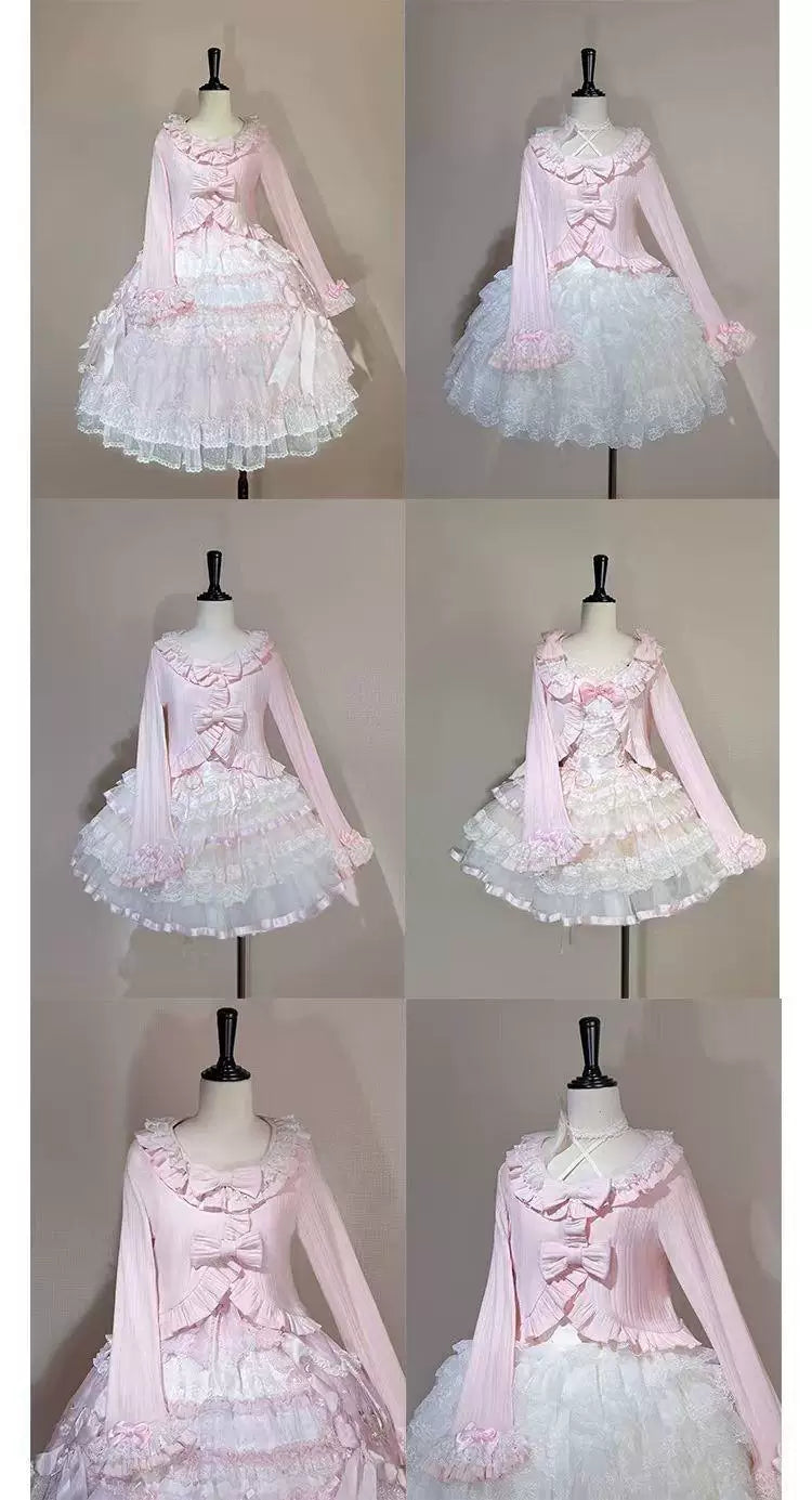 Sweetheart Dream Machine - Fresh Bow Knit - Cropped Knit Cardigan with a Ruffled Round Collar