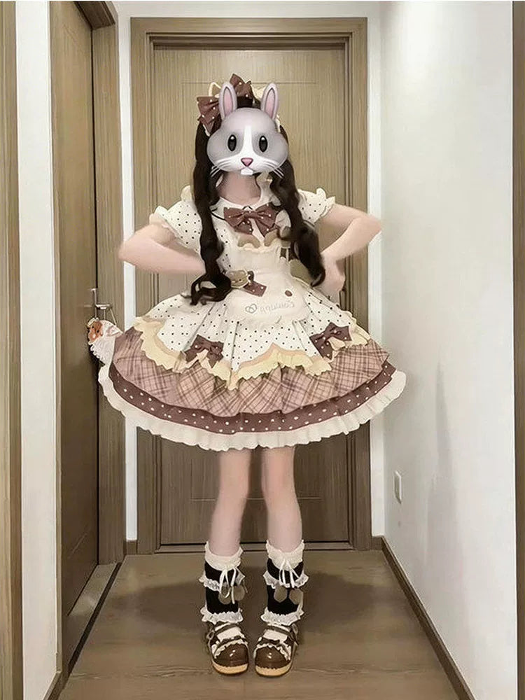 Creamy - Cocoa Bear - Brown OP dress with a bear-motif apron