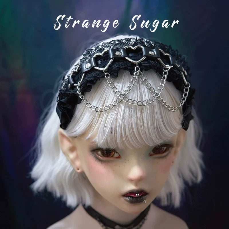 Strange Sugar - Gothic Handmade Lace Headband - Heart & Chain Decoration Headwear