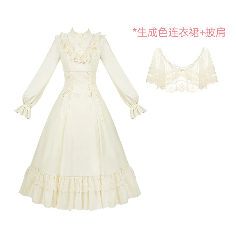 With PUJI - White Daylight - Elegant Lolita Long Sleeve OP Dress, Side Zipper detail view 7