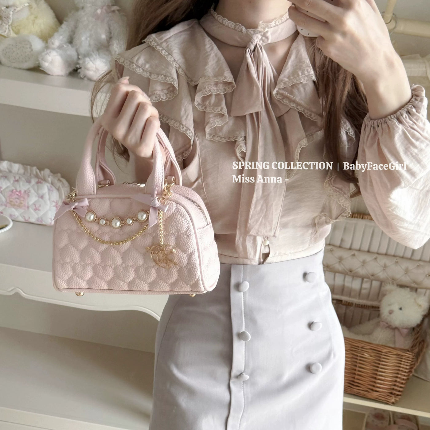 BabyFaceGirl - Miss Anna - Quilted Heart Bow Crossbody Handbag