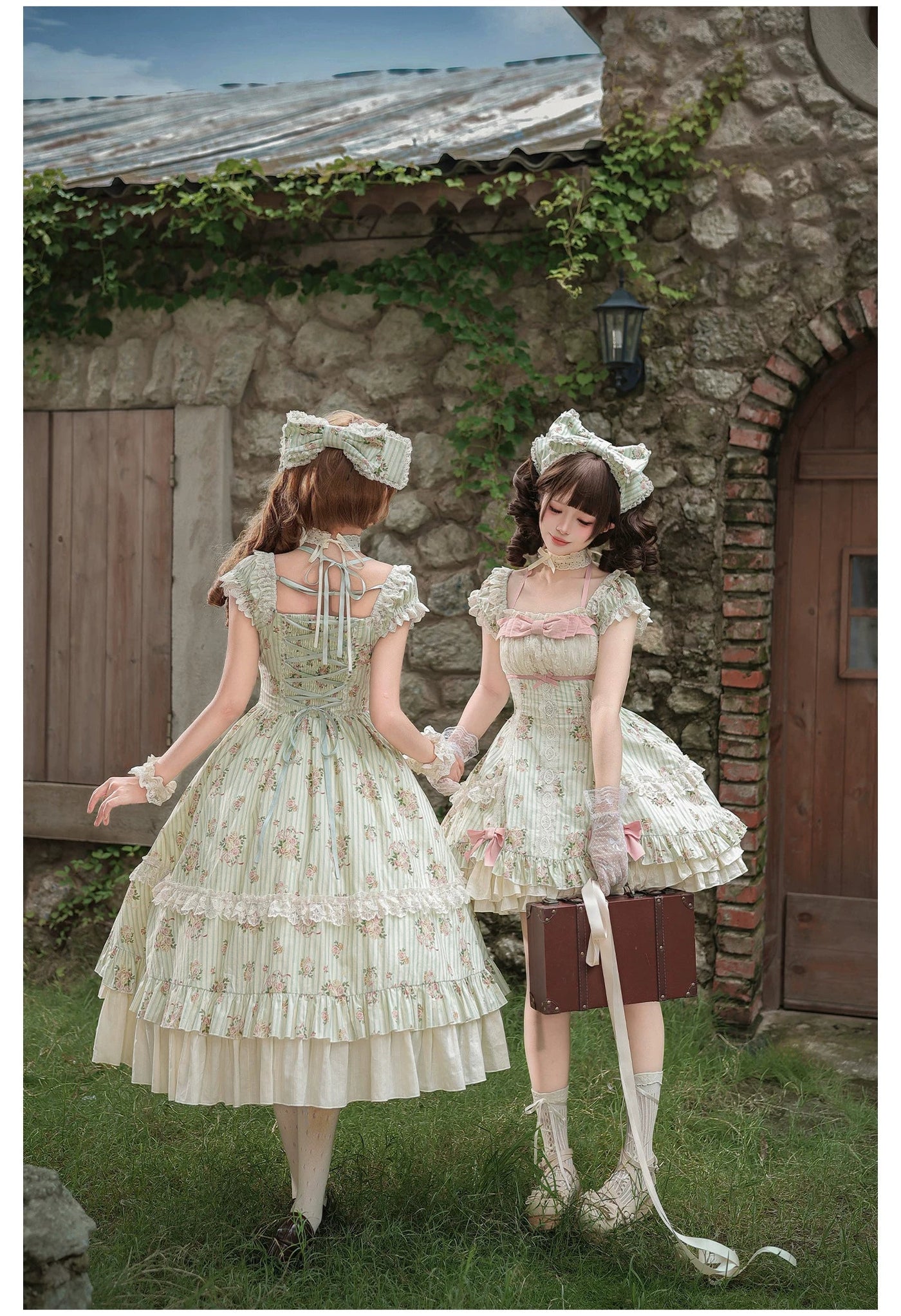 With PUJI - Meeting Austen - Cotton Classic Lolita Rose Printed OP Dress