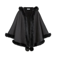 With PUJI - Guihua Cape - Gothic Lolita Cape, Plush Texture - Black fleece-lined thick cloak jacket - In Stock / One size