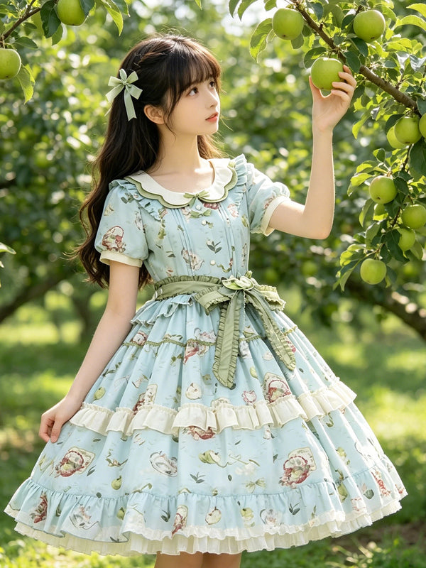 Yueele - Teal Storybook - Plus-Size Sweet Lolita OP Dress - front view
