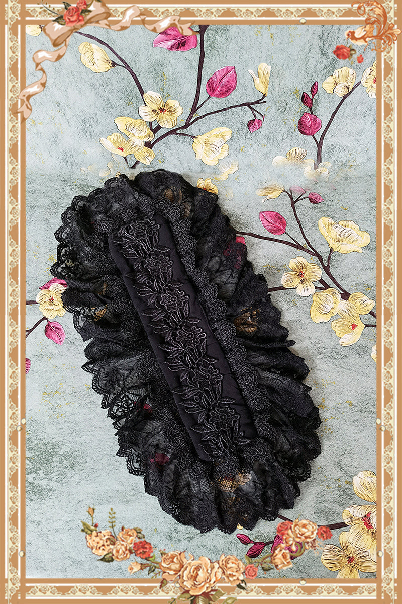 Doll-like Old-School Lolita OP Dress, Patchwork Sleeve S Black Hairband Only