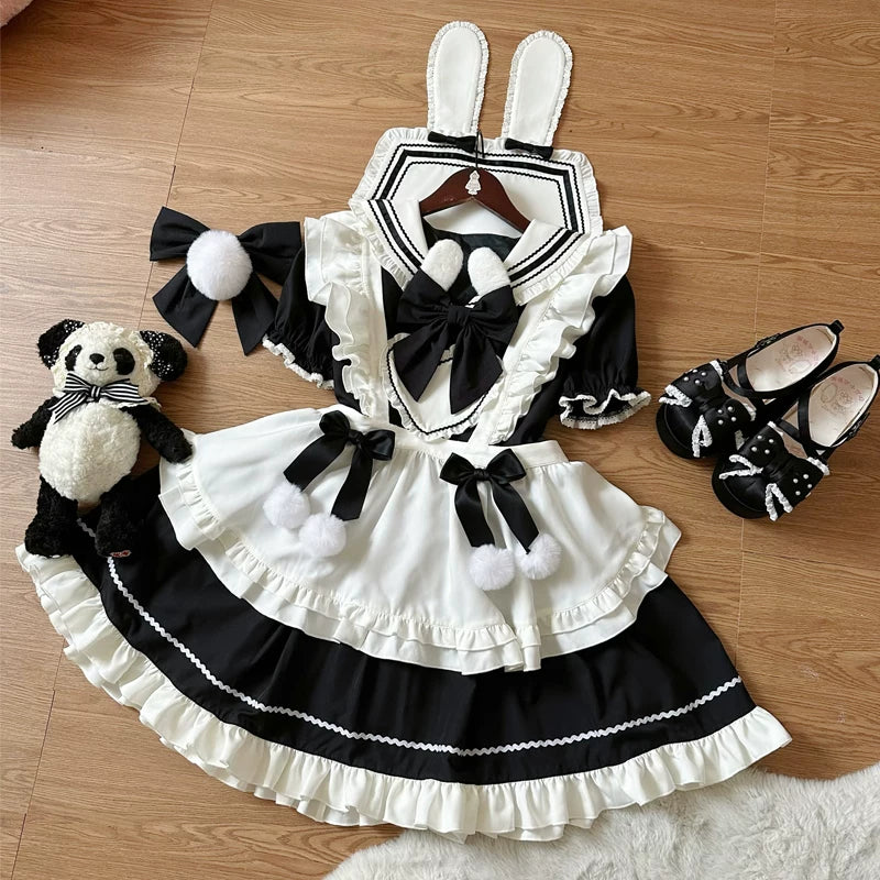 Lady Han Sweet Bunny Ball Lolita dress featuring a cute, pastel-colored design with bunny motifs and ruffled details.