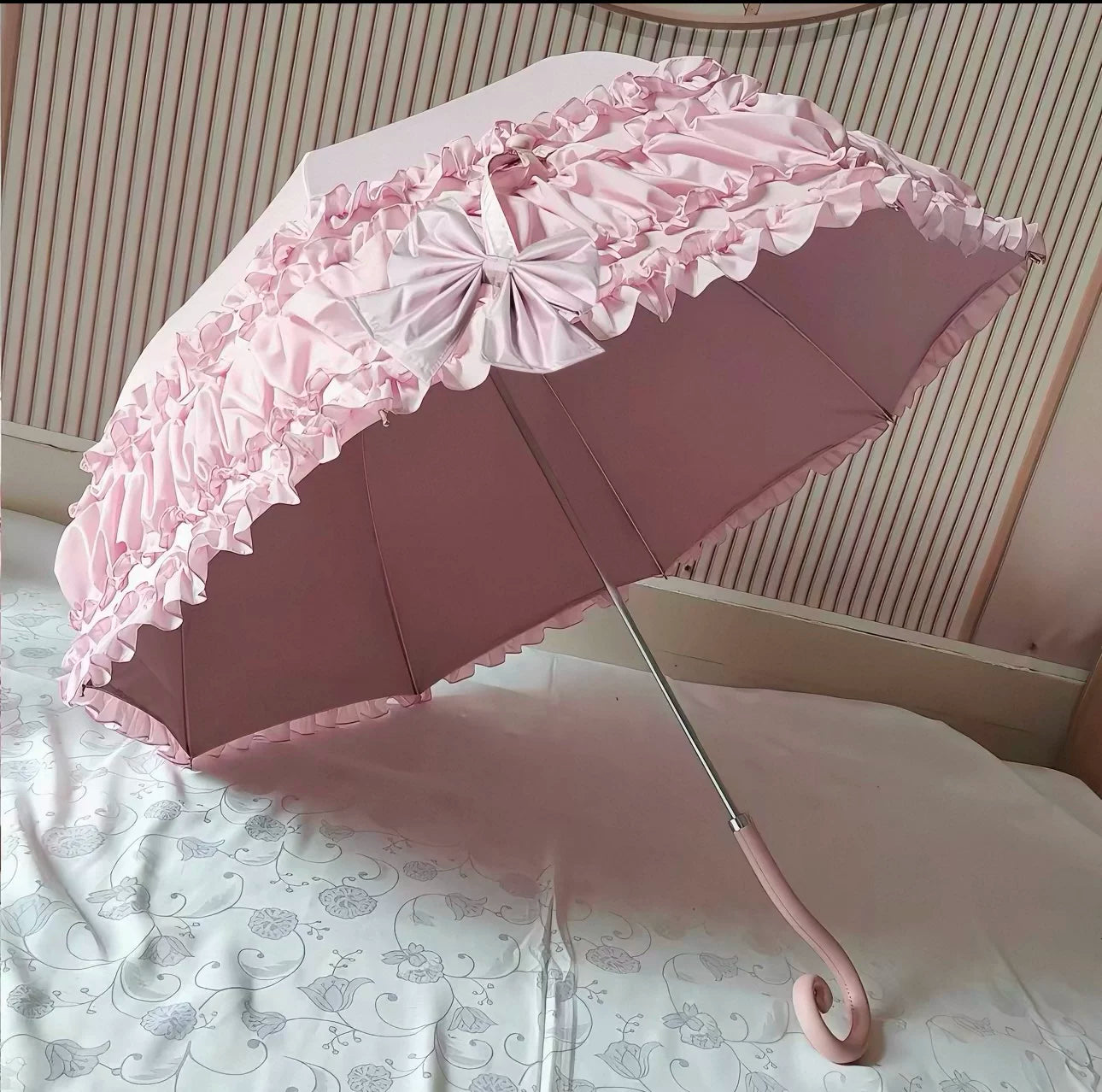 Independent Brand - Lace Parasol Collection - Ruffled Lace Parasol with Decorative Handle