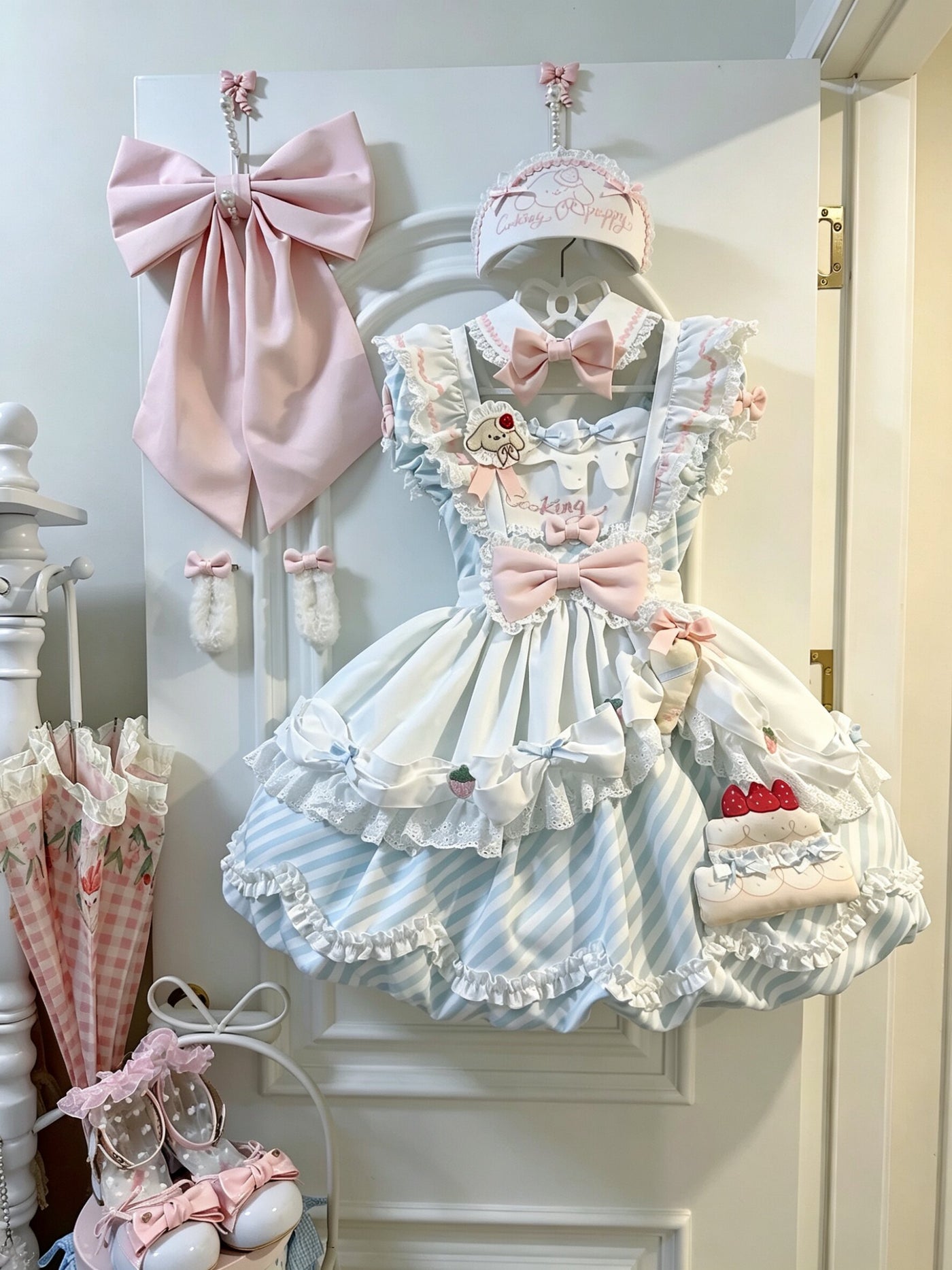 Salty Dots - Puppy Pastry Chef Sweet Lolita OP Dress - Sweet Lolita