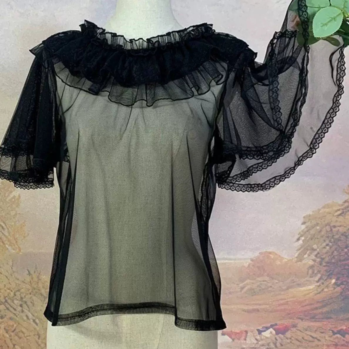 Sweetheart Dream Machine - Double Flutter Sleeve - Inner Layer Top with Mesh Lace