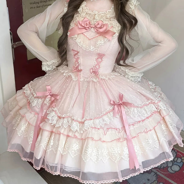 Zhijinyuan Candy House Lace JSK — Pink Candy House lace JSK