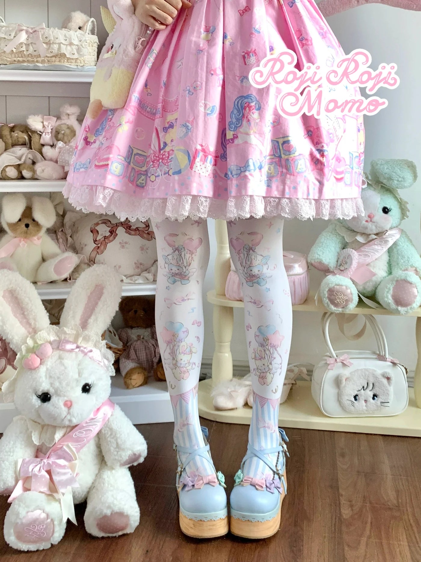 Roji Roji - Bunny Printed Sweet Lolita Pantyhose - Socks