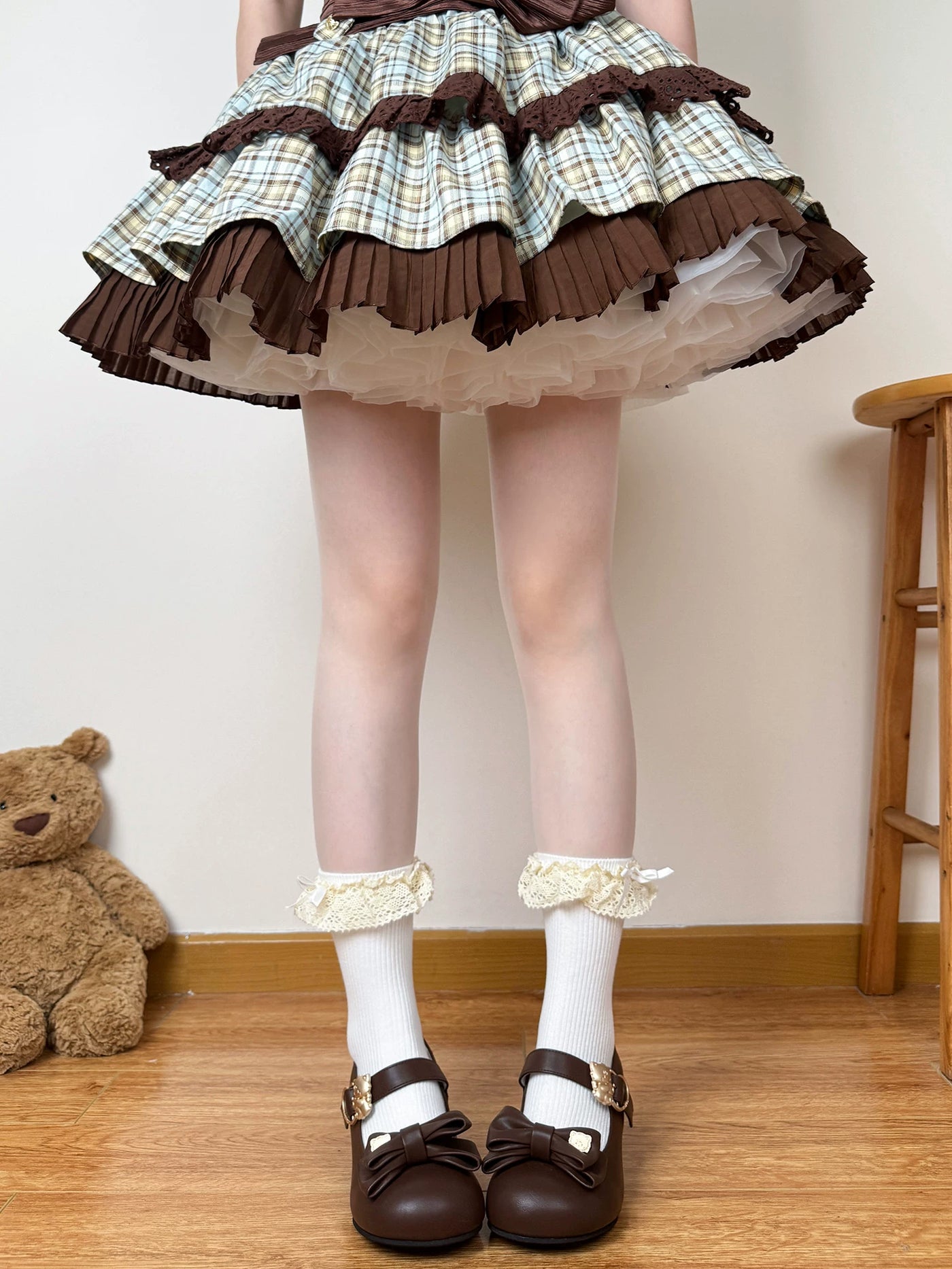 Chubby Bear Tales - Antique Doll Ribbon - Mid-Calf Socks with Lace Trim