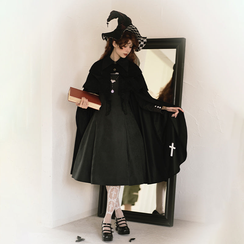 With PUJI - Pilgrim - Black Gothic Lolita Cape, Detachable 2-Piece