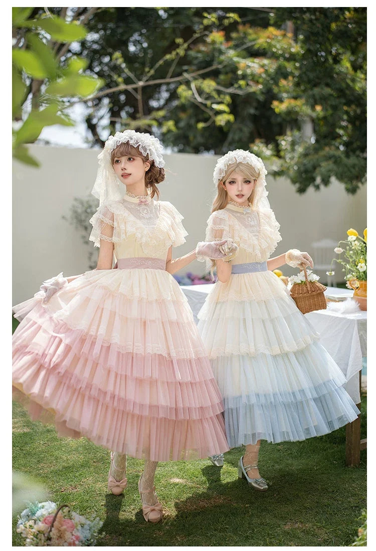 With PUJI - True Vow - Embroidered Classic Lolita Dress, Layered Gradient Hem