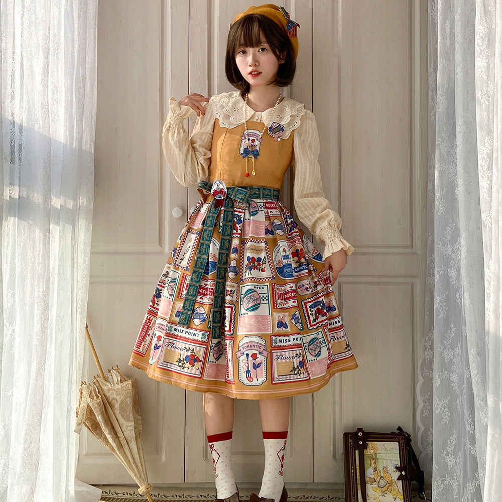 Miss Point - Strawberry Rose - Vintage American Casual Lolita Jumper Dress