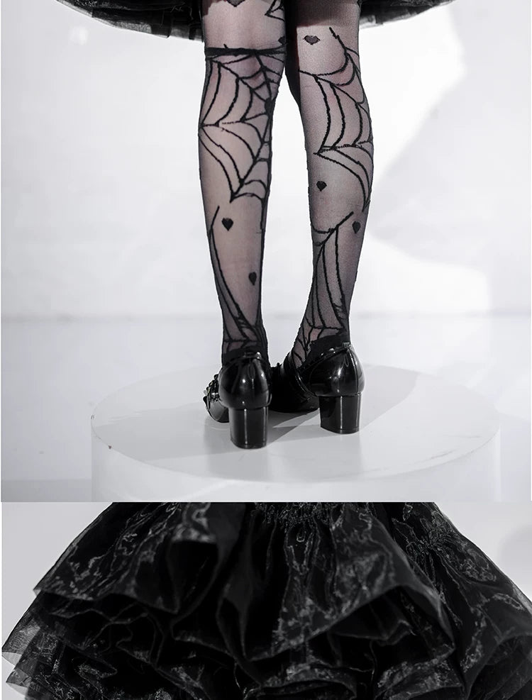 roji roji - Clotho's Heart - Sheer Over-the-Knee Socks with Spiderweb and Heart Motifs