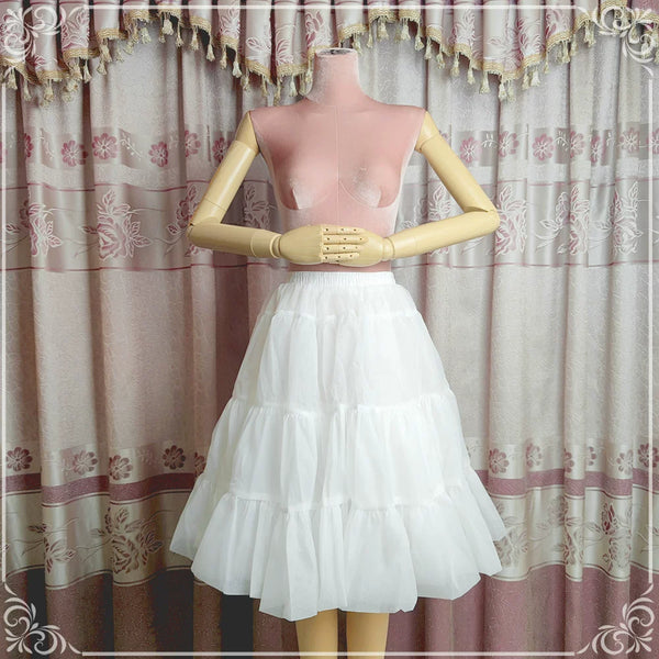 White 60 cm long hoop-free Lolita petticoat shown in full