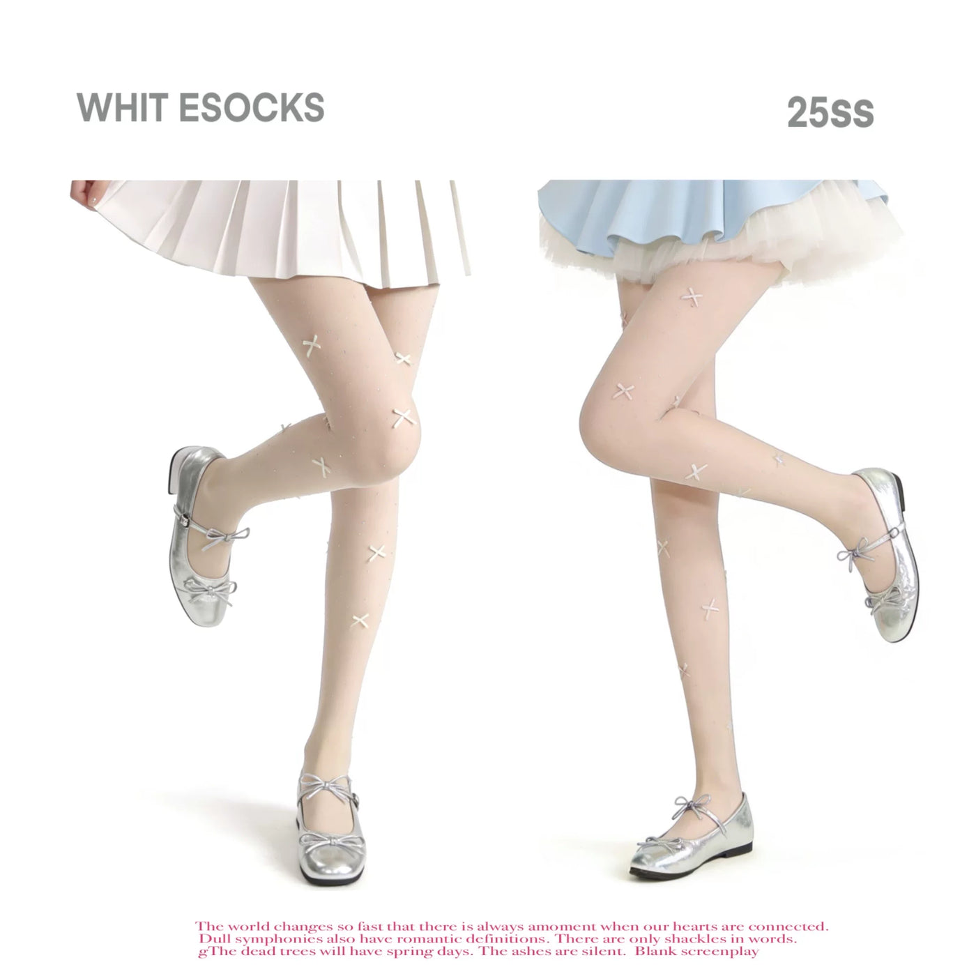 White Socks - Ballet Bow - Rhinestone White Tights