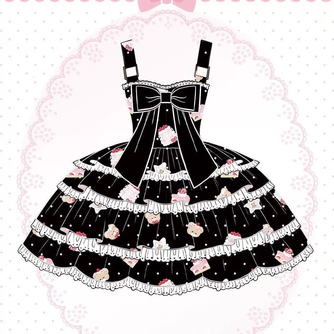 Sweetheart Dream Machine - Layered Sweet Dream - Lolita OP Dress with Tiered Ruffles and Bow Detail