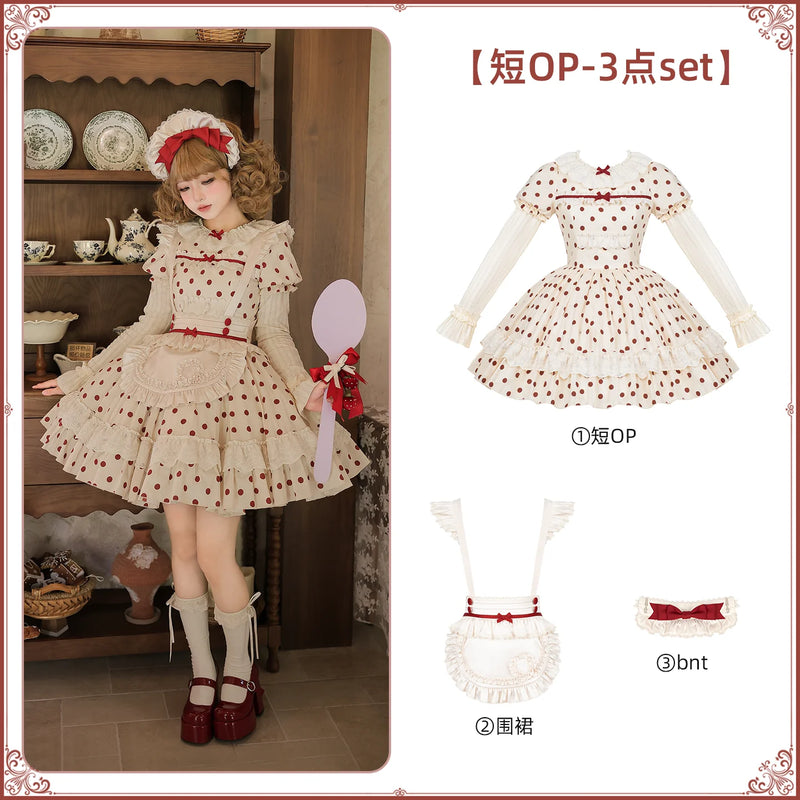 With PUJI - Polka Dot Lollipop - Cotton Old School OP Dress with Vintage Red Polka Dots detail view 7