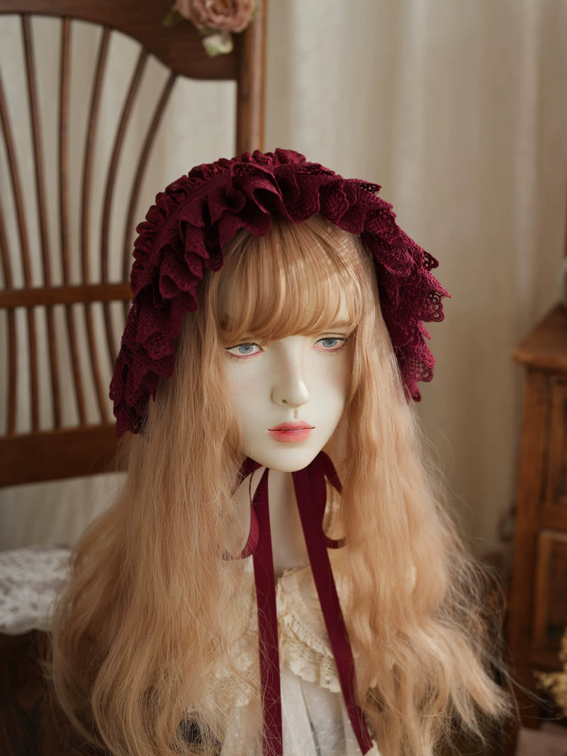 Star Box - Air Flora - Layered-Lace Bonnet with Long Ribbon Ties