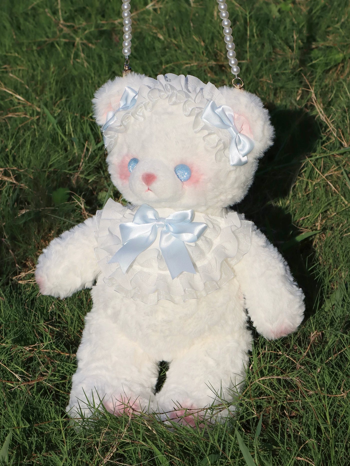 Pink bear plush Lolita crossbody and backpack bag