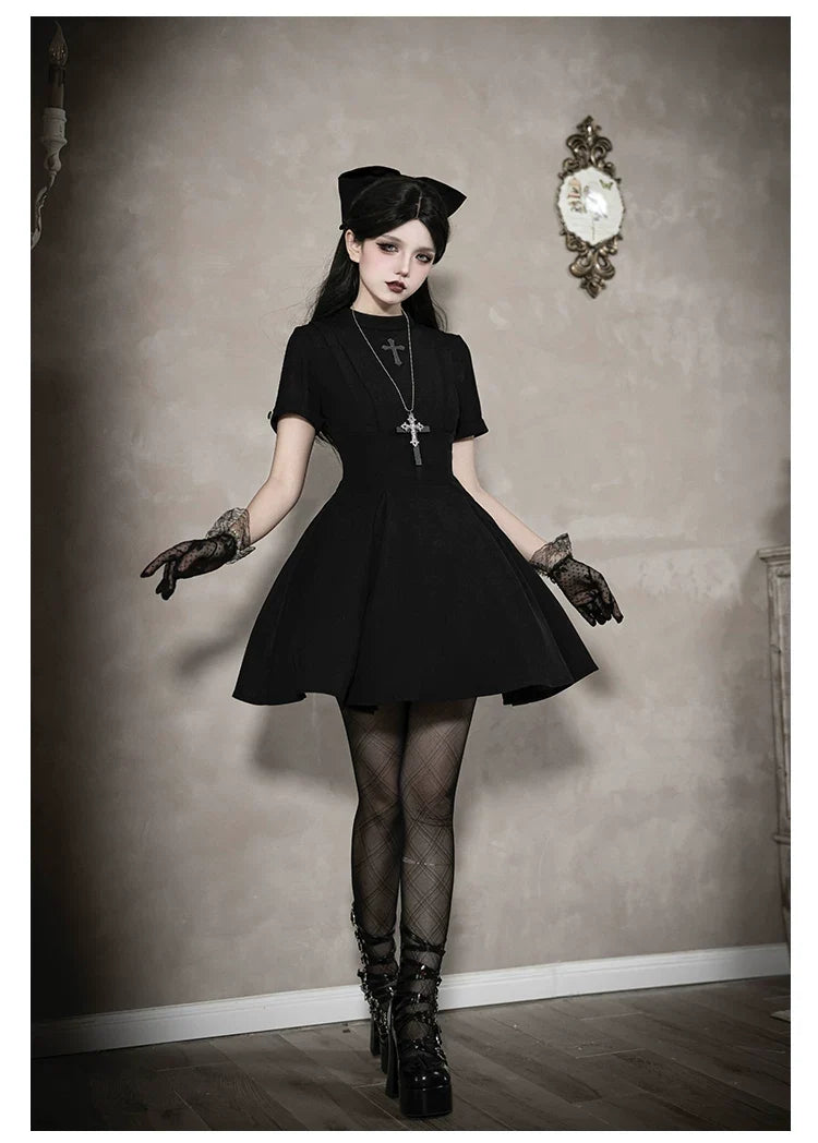 With PUJI - Nihil - Gothic Nun Lolita OP Dress, Irregular Hem Cape