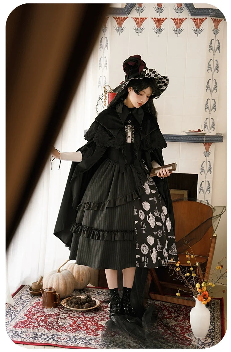 With PUJI - Pilgrim - Black Gothic Lolita Cape, Detachable 2-Piece