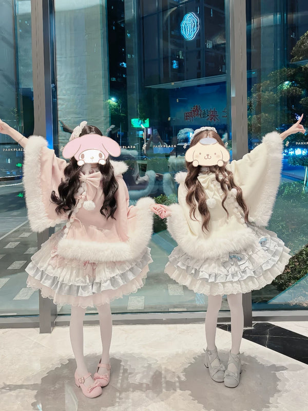 Marshmallow Two-Tone Bow Fleece-Lined Lolita Cape — additional product view