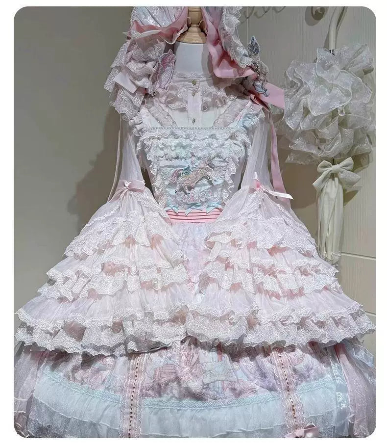 Sweetheart Dream Machine - Pegasus Paradise - Long-Sleeve Blouse with a Lace-Trimmed Bow Bib