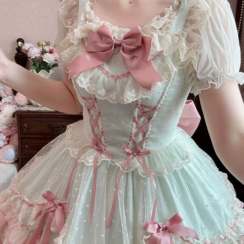 Zhijinyuan Candy House Lace JSK — Blue JSK bodice and lace detail
