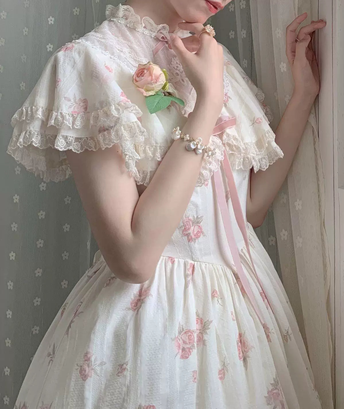Sweetheart Dream Machine - Lullaby Edwardian Collar - Floral OP Dress with Lace Collar