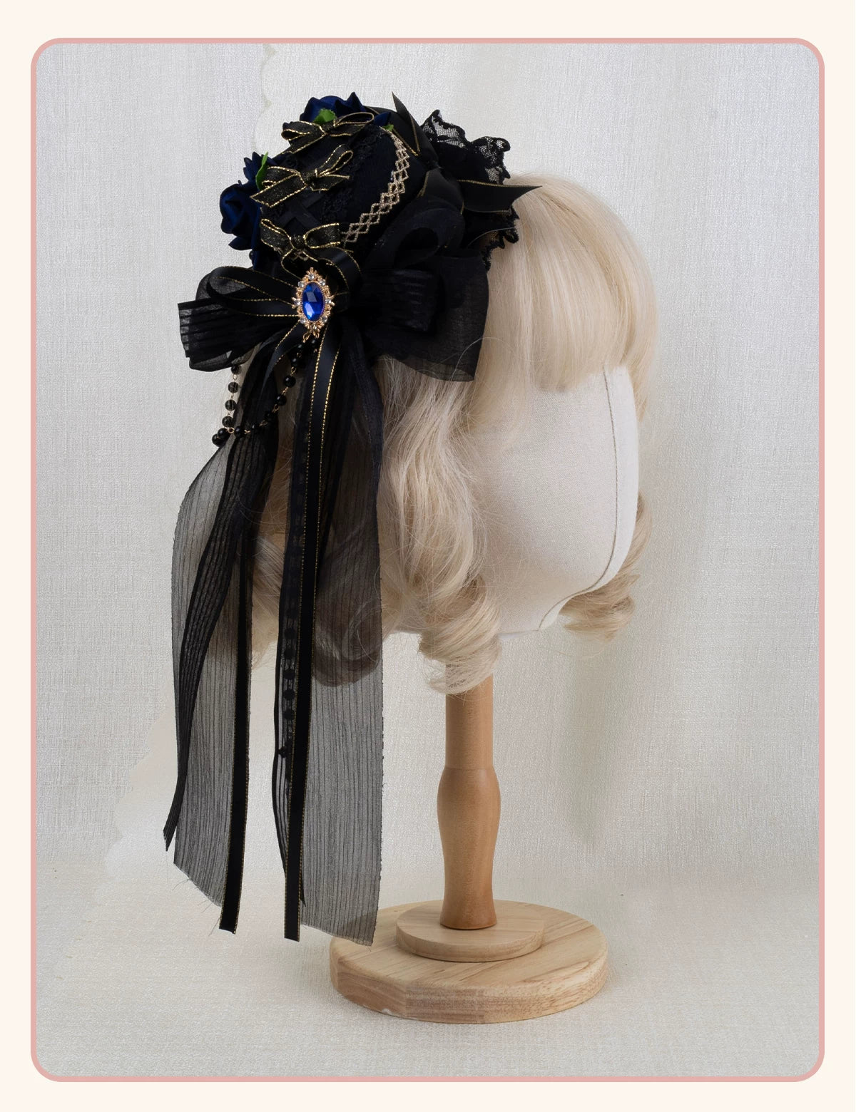 Stardust Rose - Dark Gothic - Black-and-Gold Mini Hat Hair Accessory with Layered Bows