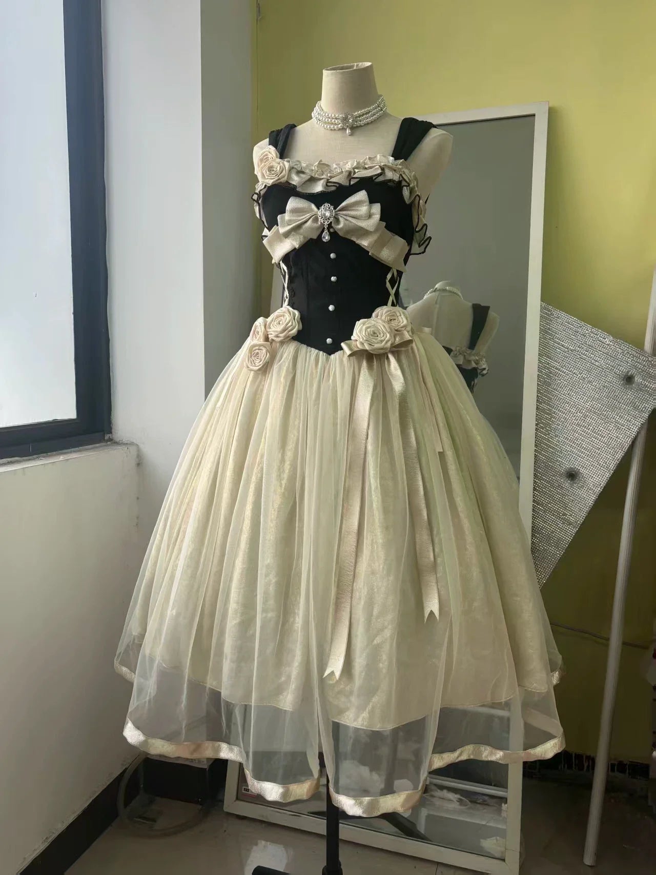 Qianmu - Paris Souvenir - Classic Lolita Corset JSK Dress with 3D Rose Decor