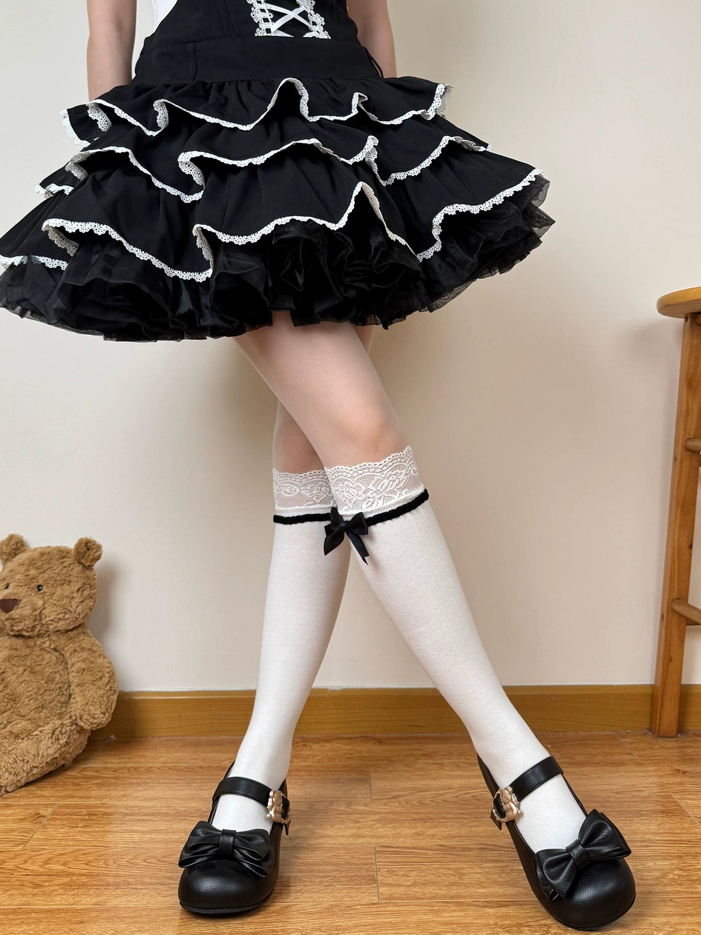Chubby Bear Tales - Ribbon Charm - White Socks with Side Bows
