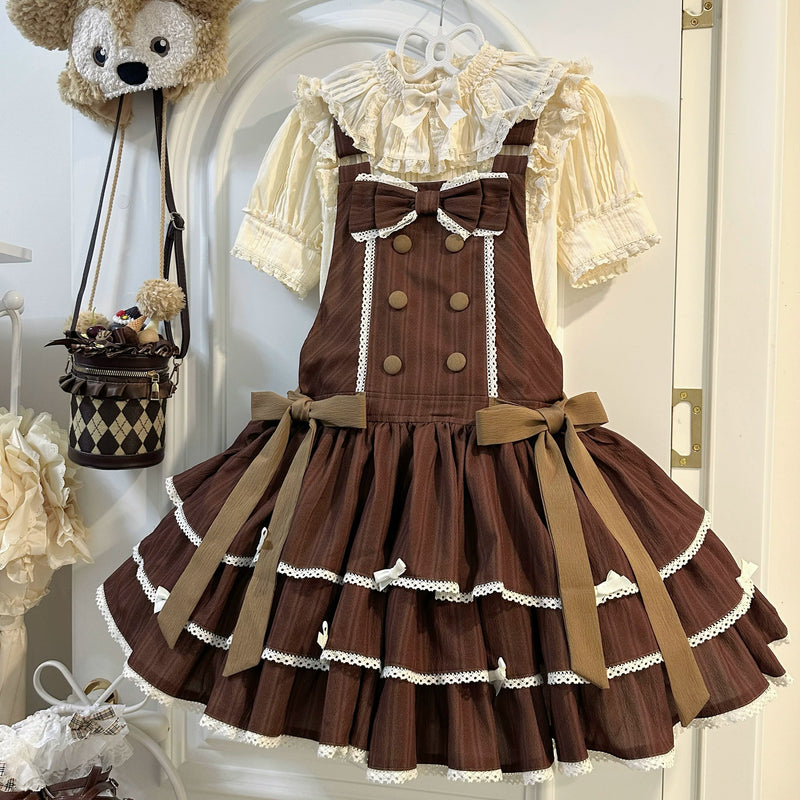 White Tea Story - Mian Mian Bing - Tiered cotton Lolita jumper skirt