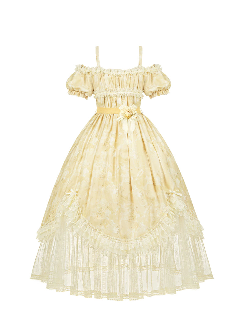 With PUJI - Falling Flowers as a Letter - Lolita Dress Collection, Print & Adjustable Straps detail view 5