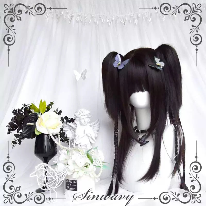 Sinwavy - Gothic Lolita Wig Black Natural - Hair With Ponytails & Braids Wig