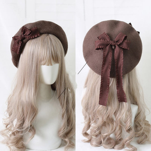 Xiaogui - Sweet Bow Multicolors Lolita Wool - Beret Headwear