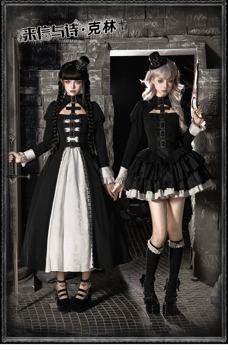 With PUJI - Klin - Gothic Lolita OP Dress, Ruffle Trim detail view 6