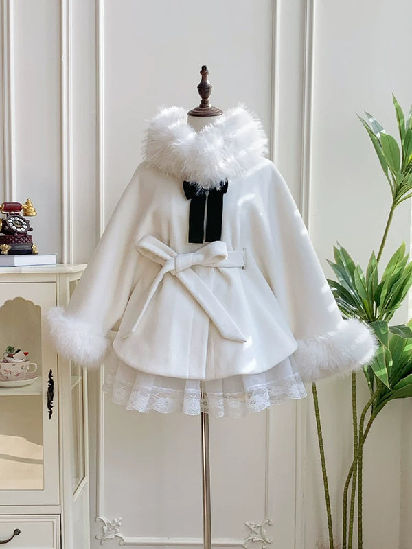 With PUJI - Winter Island Memory - Elegant Lolita Winter Coat & OP Dress Set product view