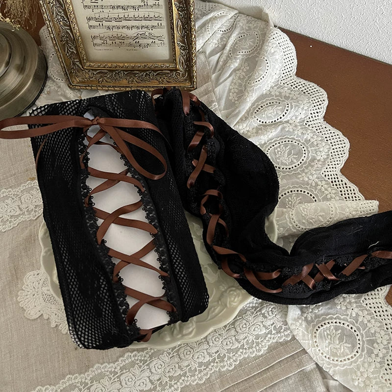 Sock Noble - Lace Strap Ballet - Lace Side-Lacing Tights with Coloured Band Options