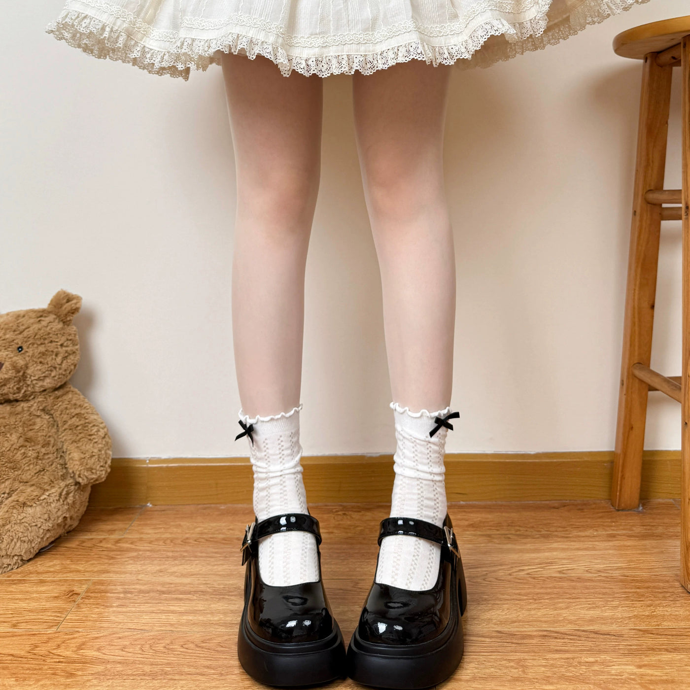 Chubby Bear Tales - Lace Sock Collection - One-Size Socks with Lace Trims and Bow Variations