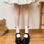 Creamy Peach white socks with black bow / One Size